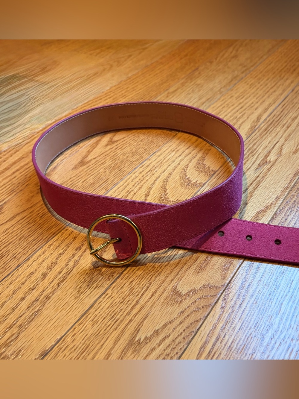 Brave Fuscia Dark Pink Suede Belt with Gold Shiny Brass Round Buckle